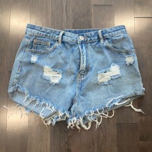 High waisted Denim shorts distressed fringe frayed